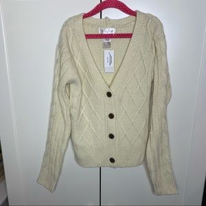 NWT White Fawn Cable Cardigan Sweater